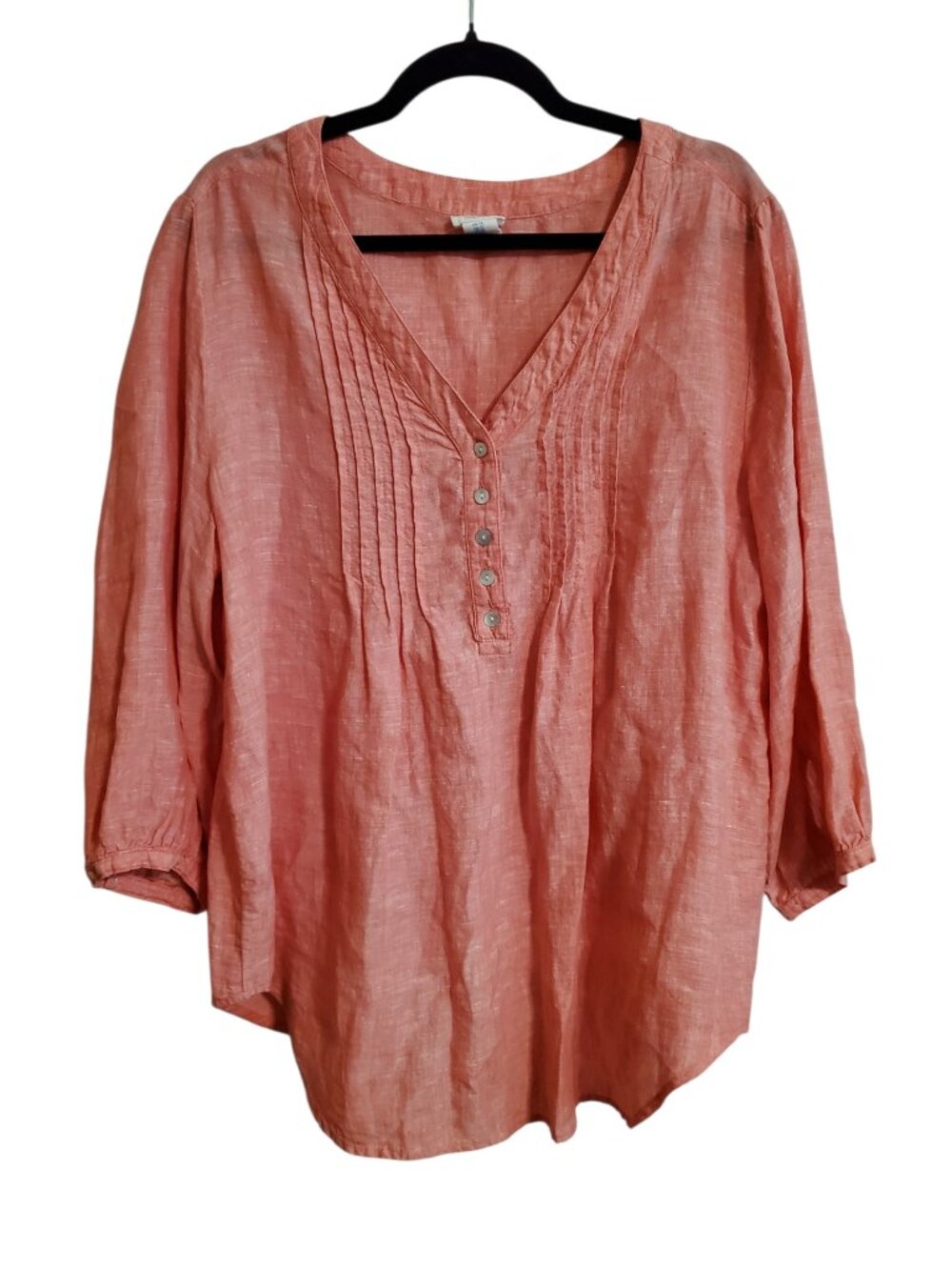Sigrid Olsen 100% Linen Pink V-neck Tunic‎ Pullover Blouse 1X